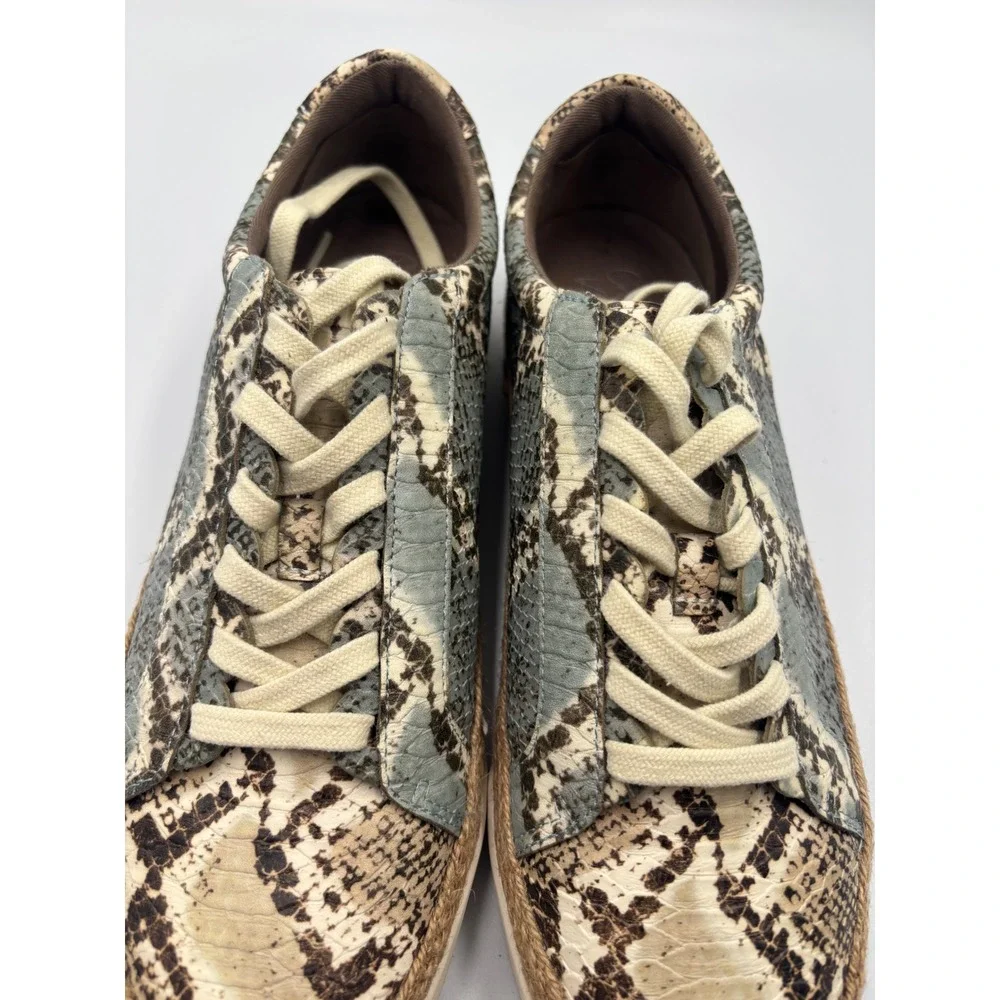Crown vintage Snakeskin Embossed Espadrille Lace Up Sneakers Low Top Shoes